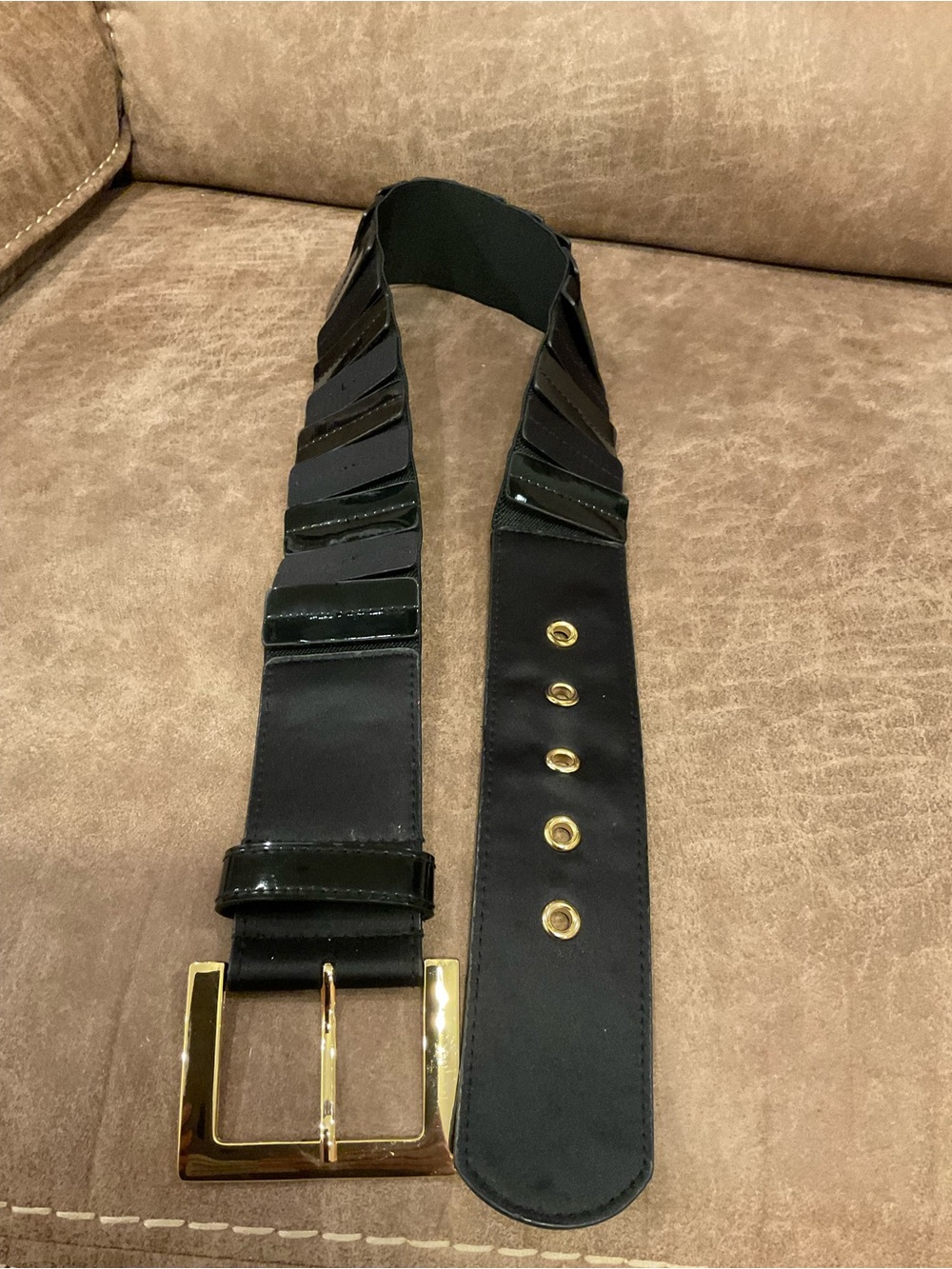 Carlisle Black Stretchy Belt with Gold Buckle XS